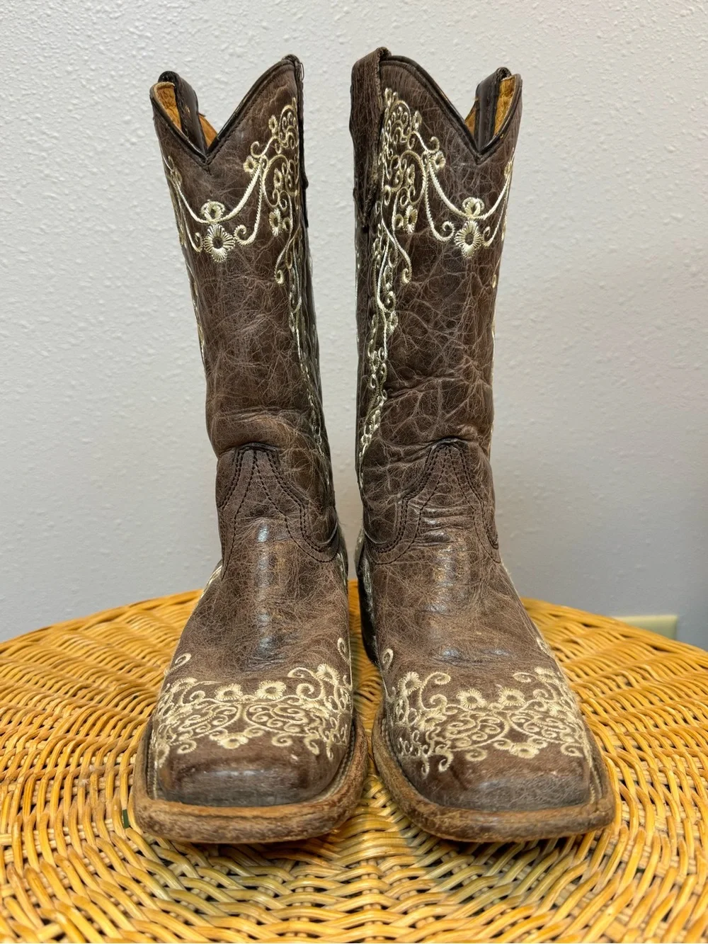 Corral Teen Brown Embroidered Leather Western Cowboy Boots